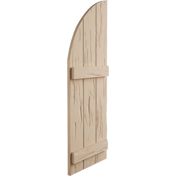 Ekena Millwork Pecky Cypress Joined Board-n-Batten w/Quarter Round Arch Top Faux Wood Shutters, 16.5"W x 38"H - SHUBJQ16X38PCPR