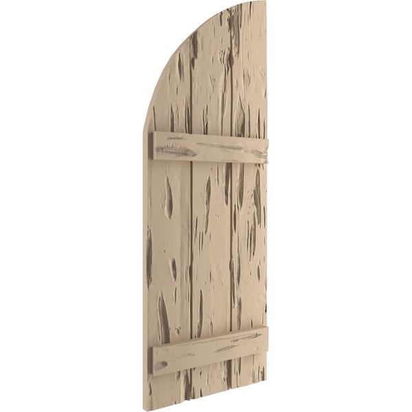 Ekena Millwork Pecky Cypress Joined Board-n-Batten w/Quarter Round Arch Top Faux Wood Shutters, 16.5"W x 38"H - SHUBJQ16X38PCPR