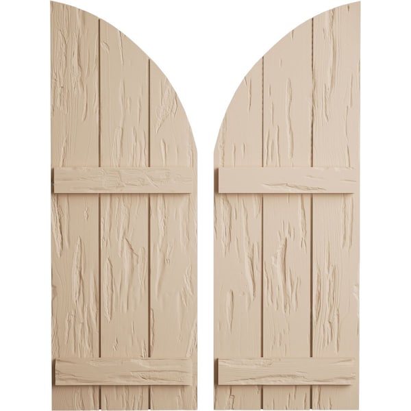 Ekena Millwork Pecky Cypress Joined Board-n-Batten w/Quarter Round Arch Top Faux Wood Shutters, 16.5"W x 38"H - SHUBJQ16X38PCPR