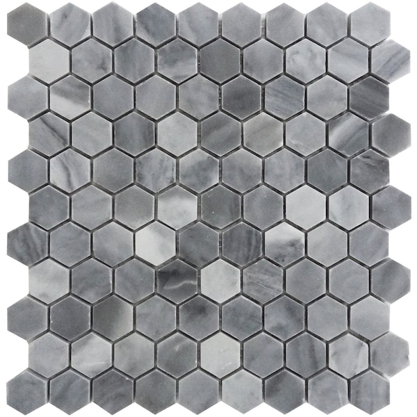 Apollo Tile Bardiglio Hexagon 4.71 sq.ft 11.3 in. x12 in. Marble Mosaic Tile, 5PK - APLSE99G08EC46