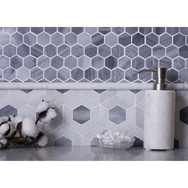 Apollo Tile Bardiglio Hexagon 4.71 sq.ft 11.3 in. x12 in. Marble Mosaic Tile, 5PK - APLSE99G08EC46