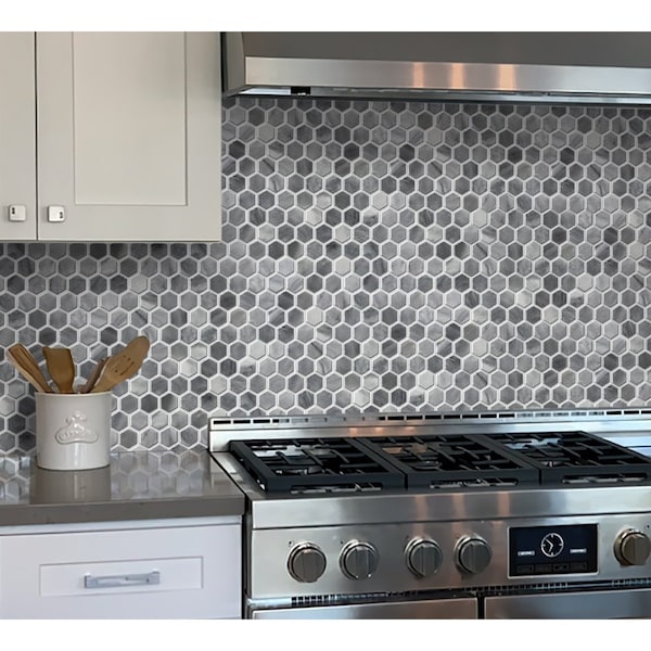 Apollo Tile Bardiglio Hexagon 4.71 sq.ft 11.3 in. x12 in. Marble Mosaic Tile, 5PK - APLSE99G08EC46