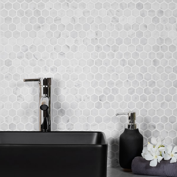 Apollo Tile Sample of 1" Honed Carrara Hexagon 11.2"x11.7" Marble Mosaic Tile - APLKB99G02HGEC26 SAMPLE