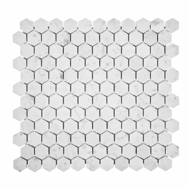Apollo Tile Sample of 1" Honed Carrara Hexagon 11.2"x11.7" Marble Mosaic Tile - APLKB99G02HGEC26 SAMPLE