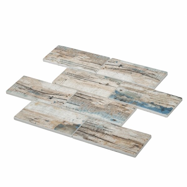 Apollo Tile Sample of Blue And Beige Subway 11.5"x11.5" Recycled Glass Tile - APLNNR9904BLEC37 SAMPLE