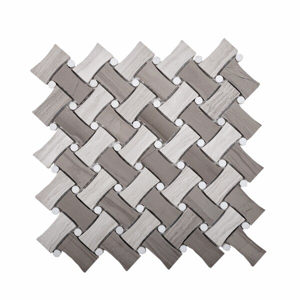 Apollo Tile Sample of Dog Bone Beige Basket Weave 11"x11" Marble Mosaic Tile - APLSV99B24EC39 SAMPLE