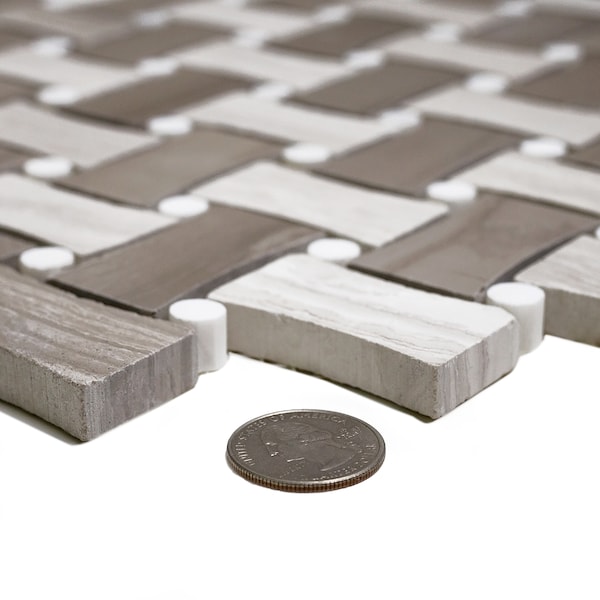 Apollo Tile Sample of Dog Bone Beige Basket Weave 11"x11" Marble Mosaic Tile - APLSV99B24EC39 SAMPLE