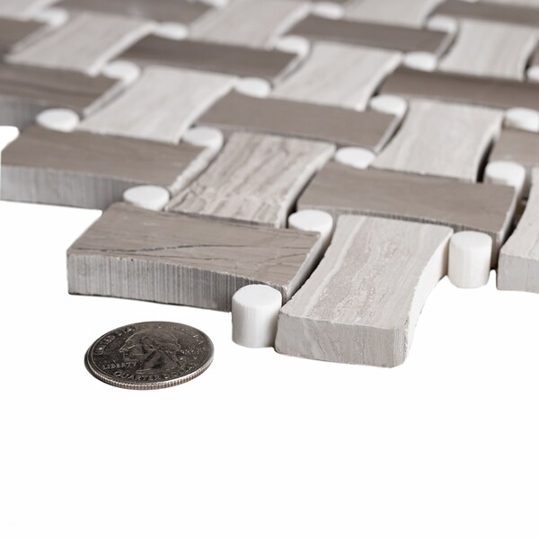 Apollo Tile Sample of Dog Bone Beige Basket Weave 11"x11" Marble Mosaic Tile - APLSV99B24EC39 SAMPLE