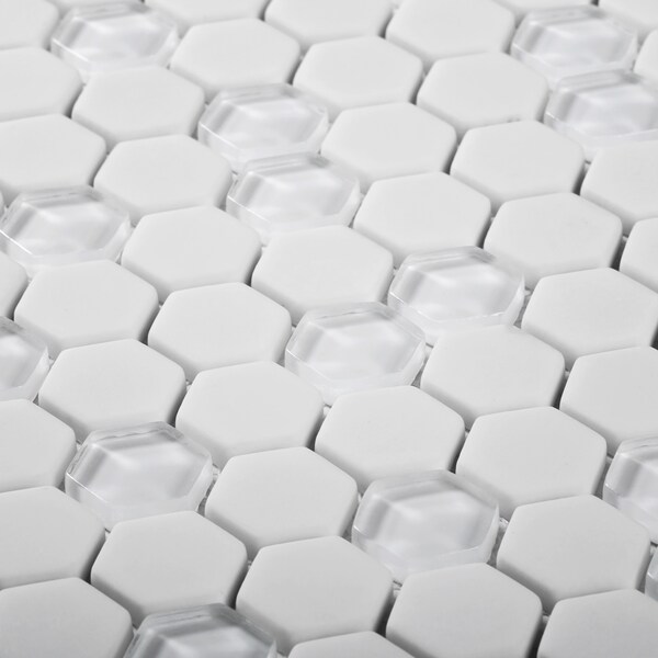 Apollo Tile Sample of White Recycled Glass Hex 11.8"x12" Glass Mosaic Tile - APLVRE9901EC58 SAMPLE