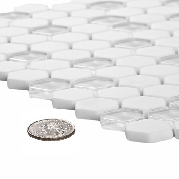 Apollo Tile Sample of White Recycled Glass Hex 11.8"x12" Glass Mosaic Tile - APLVRE9901EC58 SAMPLE