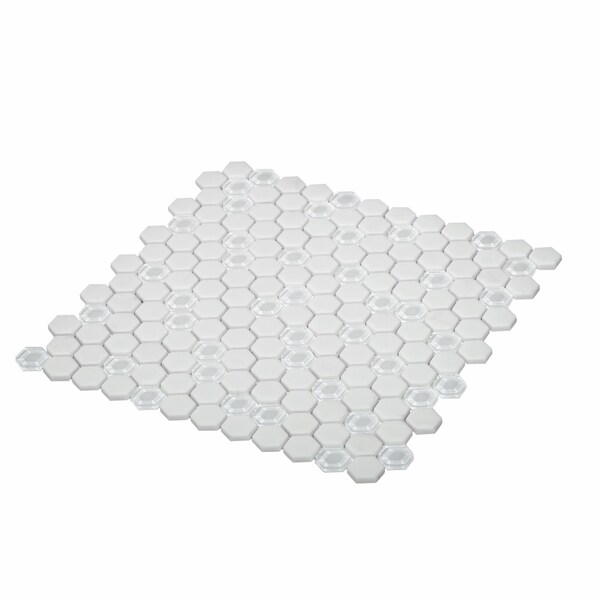 Apollo Tile Sample of White Recycled Glass Hex 11.8"x12" Glass Mosaic Tile - APLVRE9901EC58 SAMPLE
