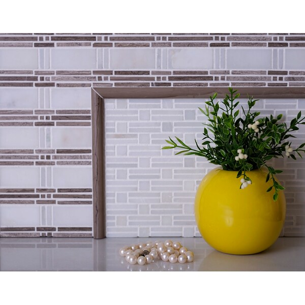 Apollo Tile Sample of Steccato Beige And White Mosaic 12"x12" Marble Tile - APLKB99P31EC30 SAMPLE