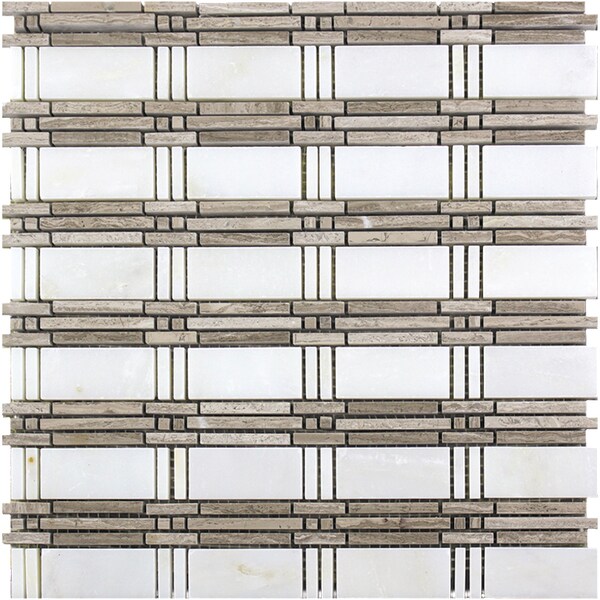 Apollo Tile Sample of Steccato Beige And White Mosaic 12"x12" Marble Tile - APLKB99P31EC30 SAMPLE