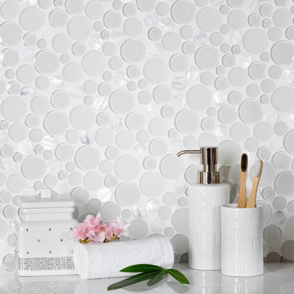 Apollo Tile Sample of Pearl And Glass Bubble 11.6"x11.6" Mosaic Tile - APLMOK99015EC110 SAMPLE