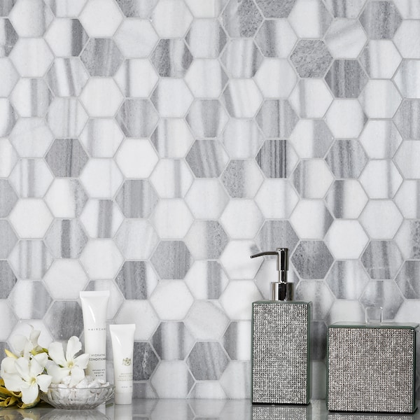 Apollo Tile Sample of Equator Hexagon 11.8"x11.8" Marble Mosaic Tile - APLMRM99G28EC88 SAMPLE