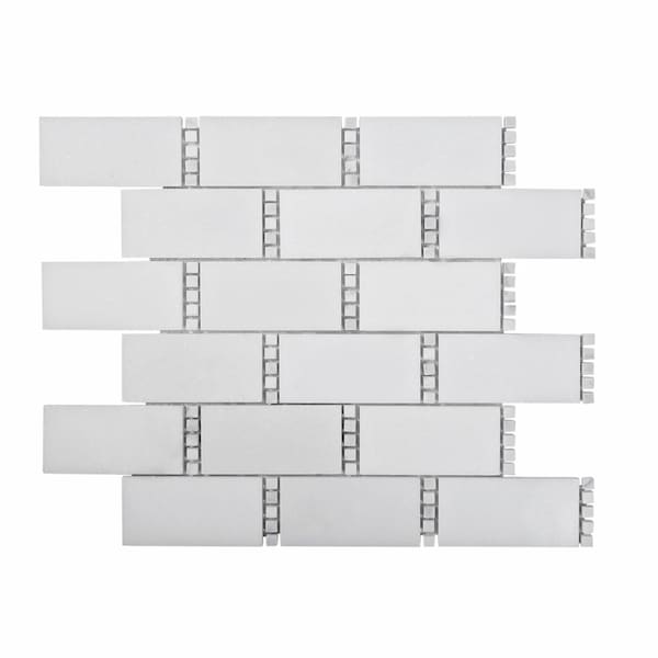 Apollo Tile Sample of White Subway With Dots 11.7"x13" Marble Mosaic Tile - APLDC99R02EC14 SAMPLE