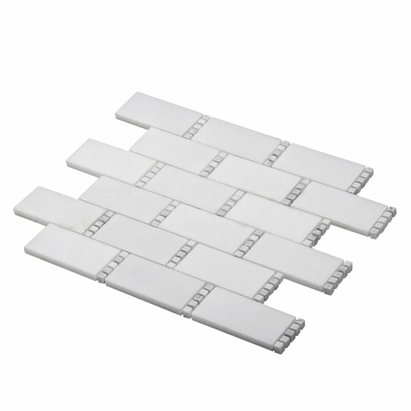 Apollo Tile Sample of White Subway With Dots 11.7"x13" Marble Mosaic Tile - APLDC99R02EC14 SAMPLE