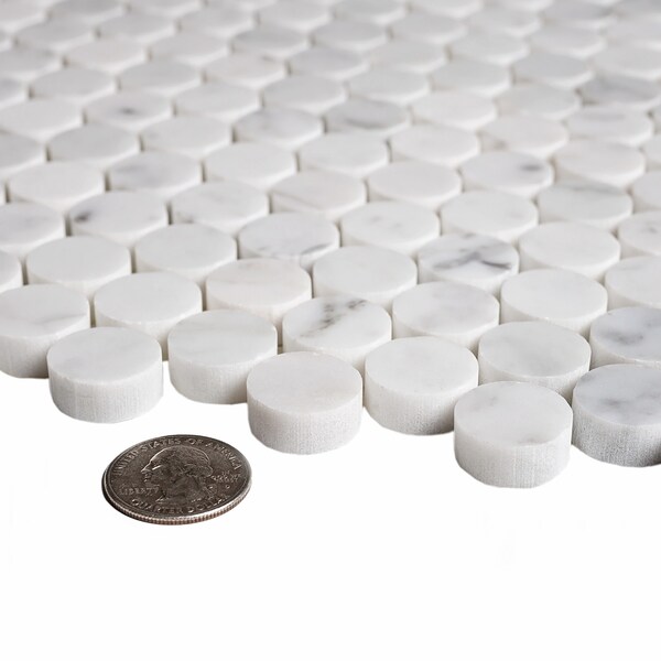 Apollo Tile Sample of Carrara White Penny Round 11.3"x12.3" Marble Mosaic Tile - APLDC99P01EC13 SAMPLE