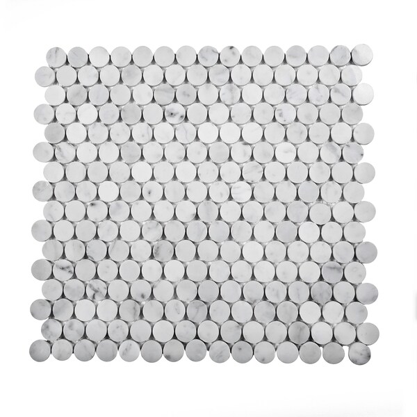 Apollo Tile Sample of Carrara White Penny Round 11.3"x12.3" Marble Mosaic Tile - APLDC99P01EC13 SAMPLE