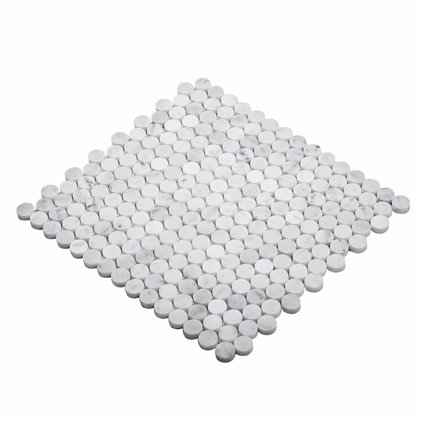 Apollo Tile Sample of Carrara White Penny Round 11.3"x12.3" Marble Mosaic Tile - APLDC99P01EC13 SAMPLE