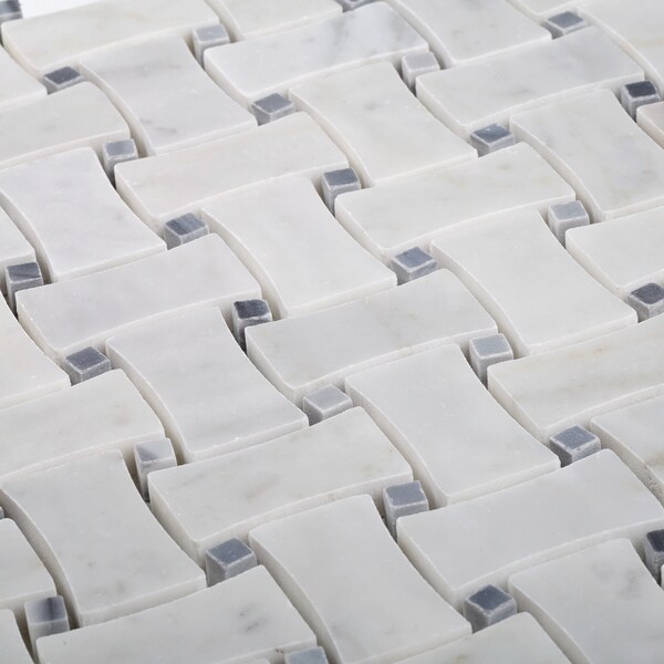 Apollo Tile Sample, Carrara & Bardiglio Basket Weave 12"x12" Marble Mosaic Tile - APLSE99B10EC45 SAMPLE