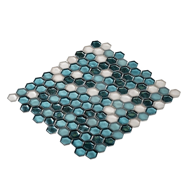 Apollo Tile Sample of Turtle Green 10.8"x11.5" Hexagon Glass Mosaic Tile - APLAHX9904EC01 SAMPLE