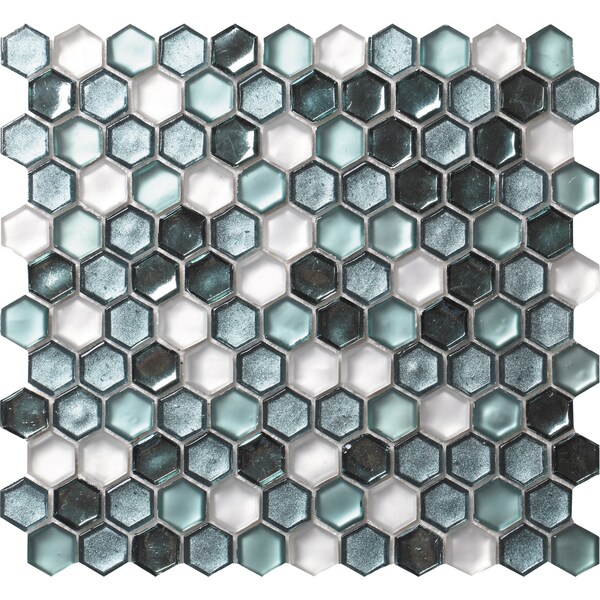 Apollo Tile Sample of Turtle Green 10.8"x11.5" Hexagon Glass Mosaic Tile - APLAHX9904EC01 SAMPLE