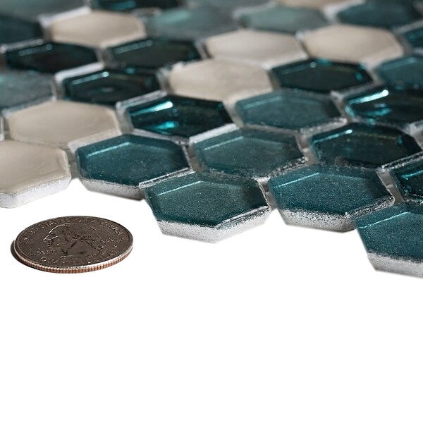 Apollo Tile Sample of Turtle Green 10.8"x11.5" Hexagon Glass Mosaic Tile - APLAHX9904EC01 SAMPLE