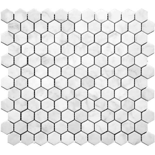 Apollo Tile 1 in. Honed Carrara Hexagon 4.55 sq.ft 11.2 in. x11.7 in. Marble Mosaic Tile, 5PK - APLKB99G02HGEC26