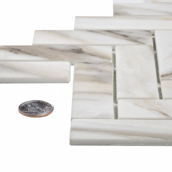 Apollo Tile Sample, Beige & White Herringbone 11"X12.6" Recycled Glass Mosaic Tile - APLNNC9903CLEC34 SAMPLE