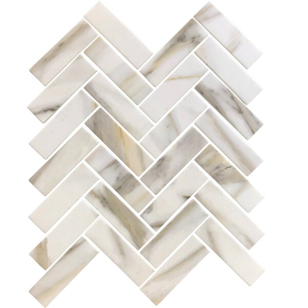 Apollo Tile Bge & Wht Herringbone 9.63sq.ft 11 in. X12.6 in. Recycled Glass Mosaic Tile, 10PK - APLNNC9903CLEC34