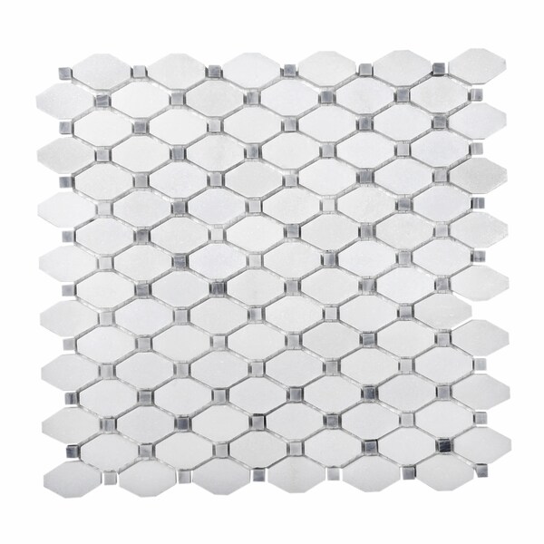 Apollo Tile Sample of White Rhombus And Dot 11.6"x11.2" Marble Mosaic Tile - APLDC99G20EC11 SAMPLE