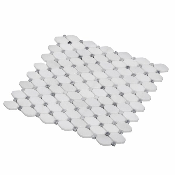 Apollo Tile Sample of White Rhombus And Dot 11.6"x11.2" Marble Mosaic Tile - APLDC99G20EC11 SAMPLE