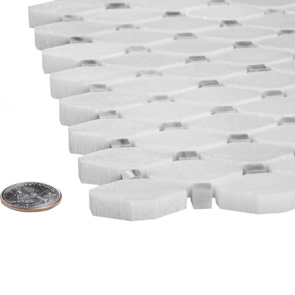 Apollo Tile Sample of White Rhombus And Dot 11.6"x11.2" Marble Mosaic Tile - APLDC99G20EC11 SAMPLE