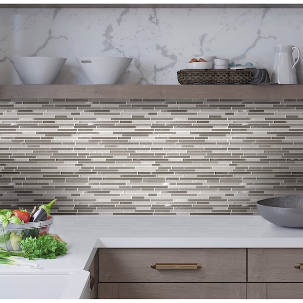 Apollo Tile Downtown Rain 4.83sq.ft 11.8 in. X11.8 in. Wht&Grey Linear Glass Mosaic Tile, 5PK - APLCAS99001EC08
