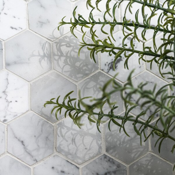 Msi Carrara White Hexagon SAMPLE Polished Marble Mesh-Mounted Mosaic Floor And Wall Tile - ZOR-MD-0437-SAM