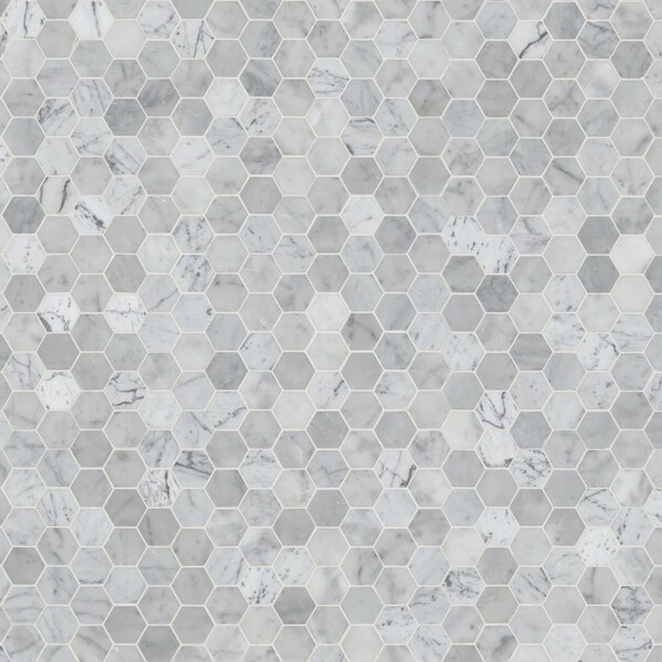 Msi Carrara White Hexagon SAMPLE Polished Marble Mesh-Mounted Mosaic Floor And Wall Tile - ZOR-MD-0437-SAM
