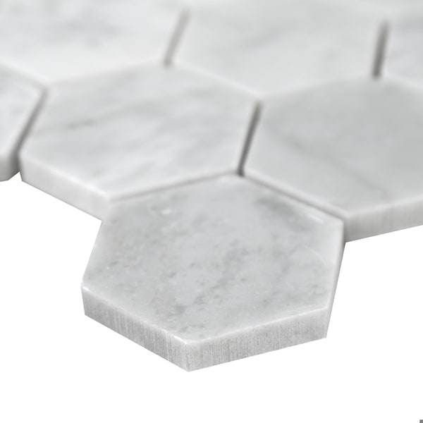 Msi Carrara White Hexagon SAMPLE Polished Marble Mesh-Mounted Mosaic Floor And Wall Tile - ZOR-MD-0437-SAM