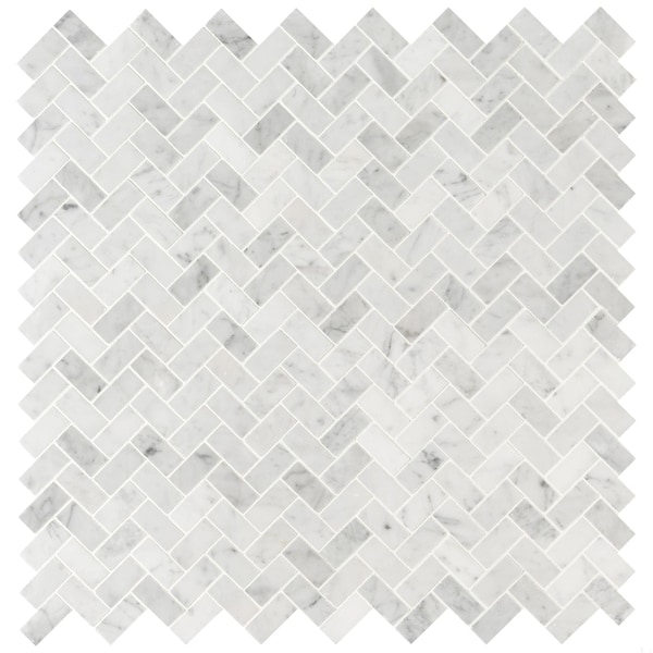 Msi Carrara White Herringbone Honed SAMPLE Marble Mesh-Mounted Mosaic Tile - ZOR-MD-0340-SAM