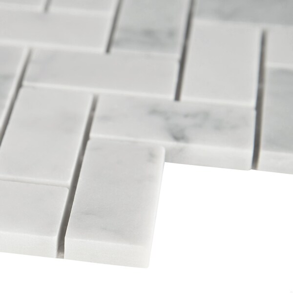 Msi Carrara White Herringbone Honed SAMPLE Marble Mesh-Mounted Mosaic Tile - ZOR-MD-0340-SAM