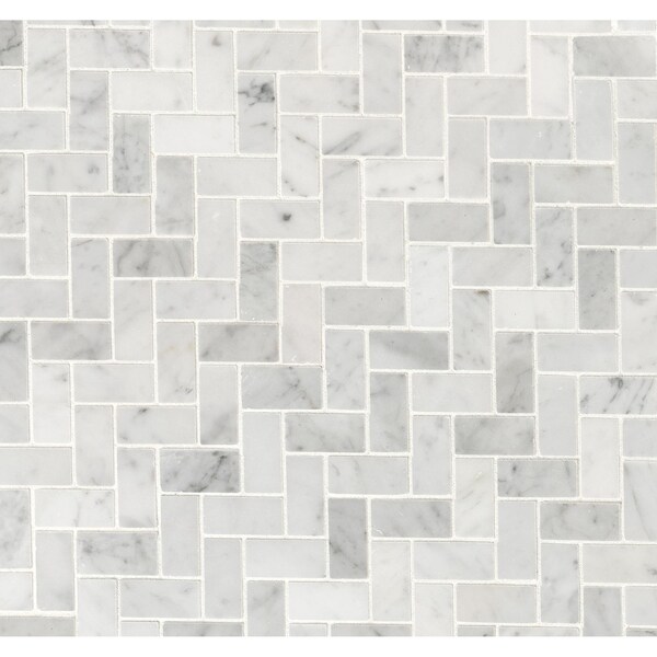 Msi Carrara White Herringbone Honed SAMPLE Marble Mesh-Mounted Mosaic Tile - ZOR-MD-0340-SAM