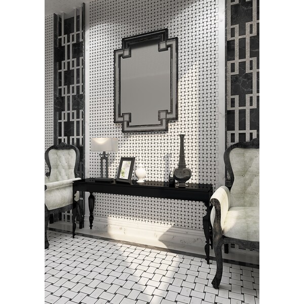 Apollo Tile Sample, Carrara White Basket Weave W/Black Dots 12"X12" Mrbl Msic Tile - APLKB99B04GEC23 SAMPLE
