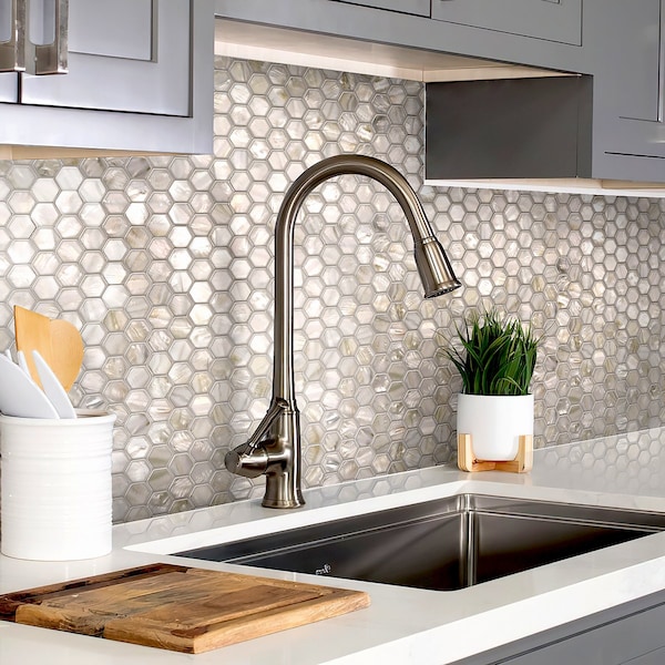 Apollo Tile Pearl Hexagon Mosaic 18.69 sq.ft 11.6 in. x11.6 in. Shell Tile, 20PK - APLSMA99007EC49