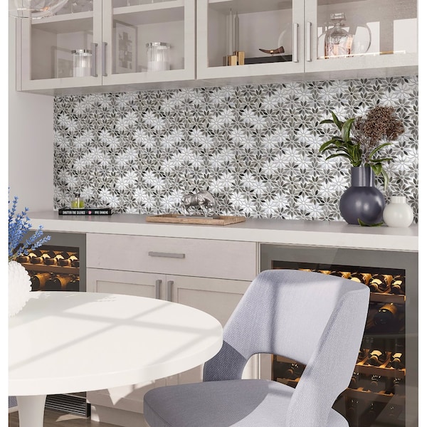 Apollo Tile White And Brown Flower 4.46 sq.ft 10.7 in. x12 in. Marble Mosaic Tile, 5PK - APLSV99F02EC40