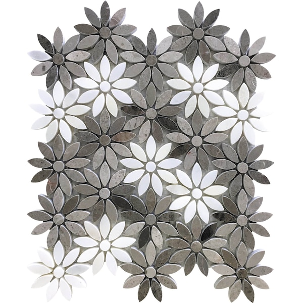 Apollo Tile White And Brown Flower 4.46 sq.ft 10.7 in. x12 in. Marble Mosaic Tile, 5PK - APLSV99F02EC40