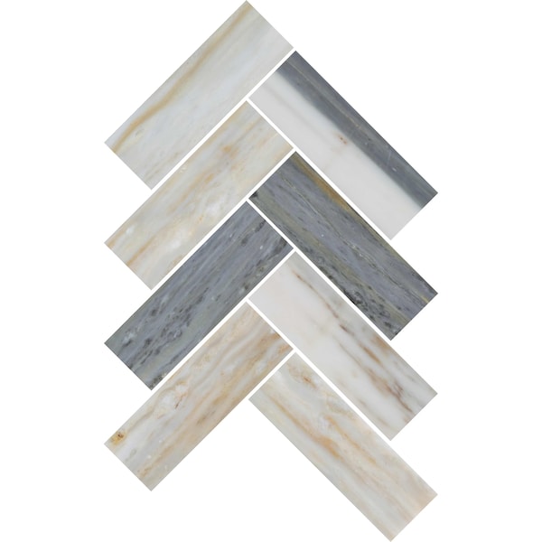 Daltile Gamma 2'' x 6'' Natural Stone Herringbone Wall and Floor Mosaic Tile, 10PK - M34026HERRMSPL