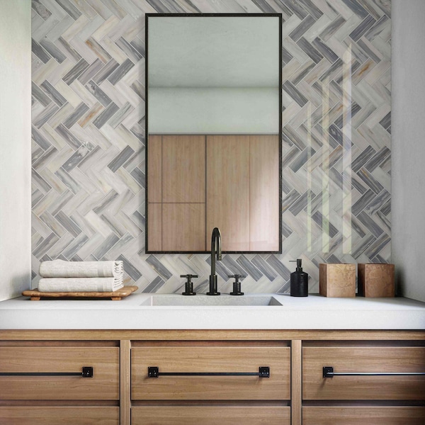 Daltile Gamma 2'' x 6'' Natural Stone Herringbone Wall and Floor Mosaic Tile, 10PK - M34026HERRMSPL