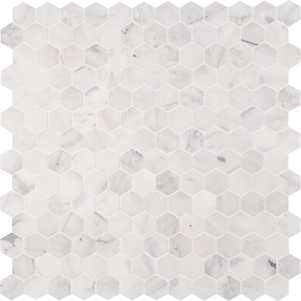 Msi Calacatta Cressa Hexagon SAMPLE Honed Marble Mesh-Mounted Mosaic Tile - ZOR-MD-0478-SAM