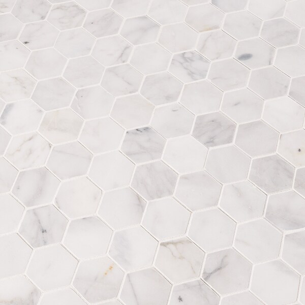 Msi Calacatta Cressa Hexagon SAMPLE Honed Marble Mesh-Mounted Mosaic Tile - ZOR-MD-0478-SAM