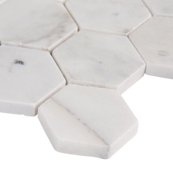 Msi Calacatta Cressa Hexagon SAMPLE Honed Marble Mesh-Mounted Mosaic Tile - ZOR-MD-0478-SAM